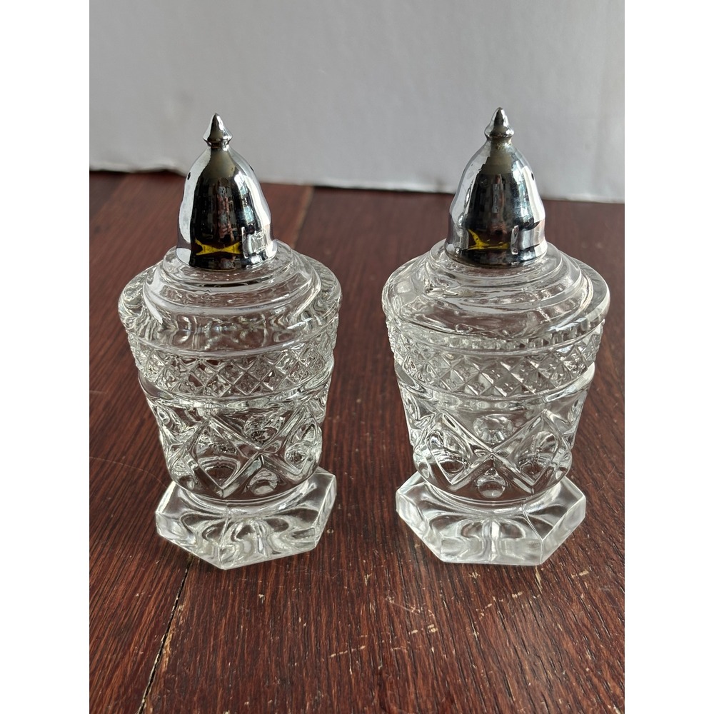 Imperial Cape Cod Clear Glass Salt and Pepper Shakers Vintage Diamond Pattern